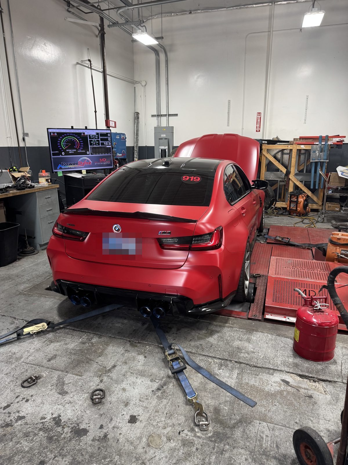 The M3 during the dyno strap-down session